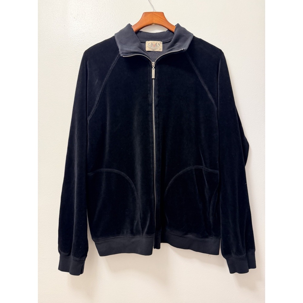 VTG Juicy Couture Black Velour Full Zip Jacket Women's XL USA Made Y2K